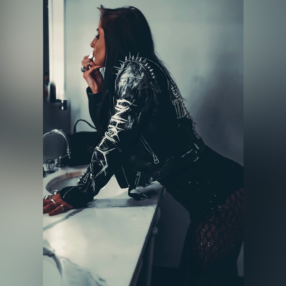 ‘The Hollywood’ Painted Moto Spiked Leather Jacket (other sizes made to order)